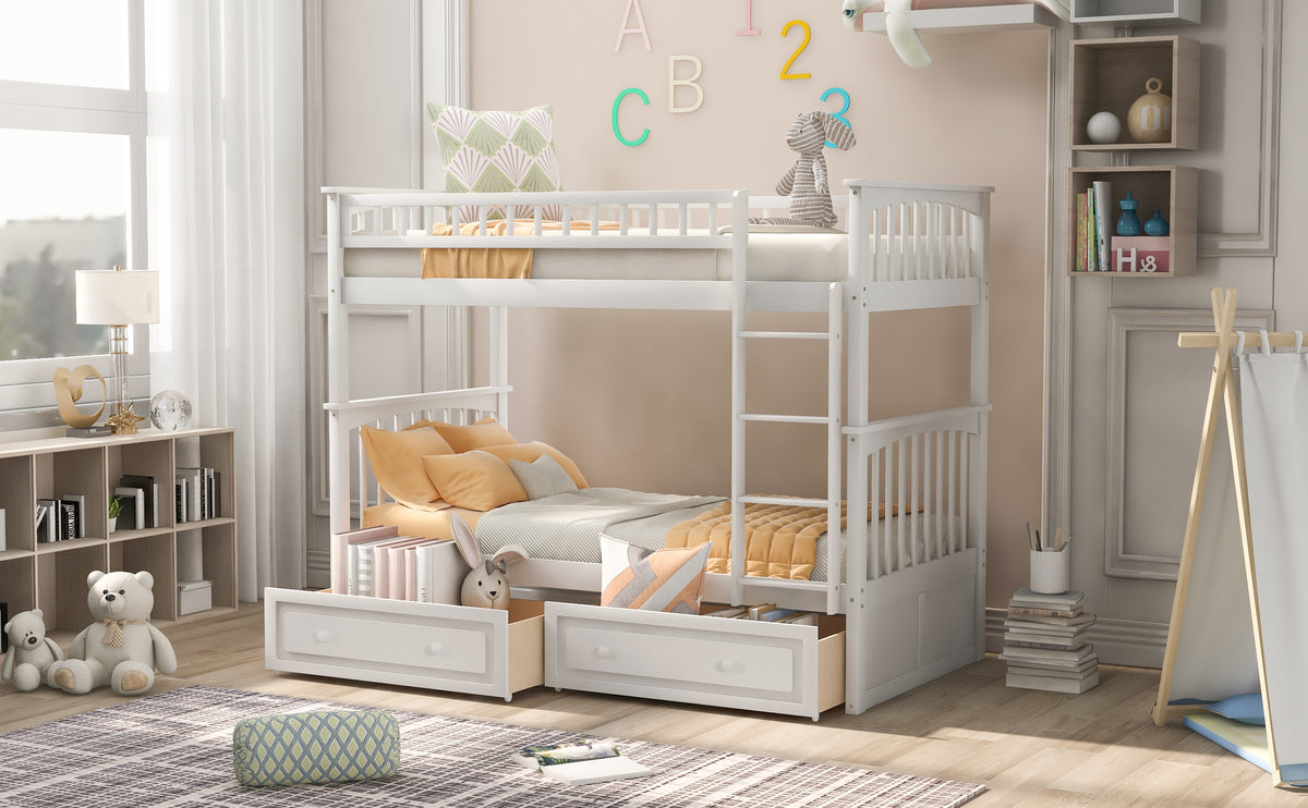Twin Bunk Bed with Drawers White