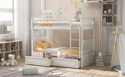 Twin Bunk Bed with Drawers White