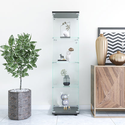 4-Layer Black Glass Display Cabinet with Shelf