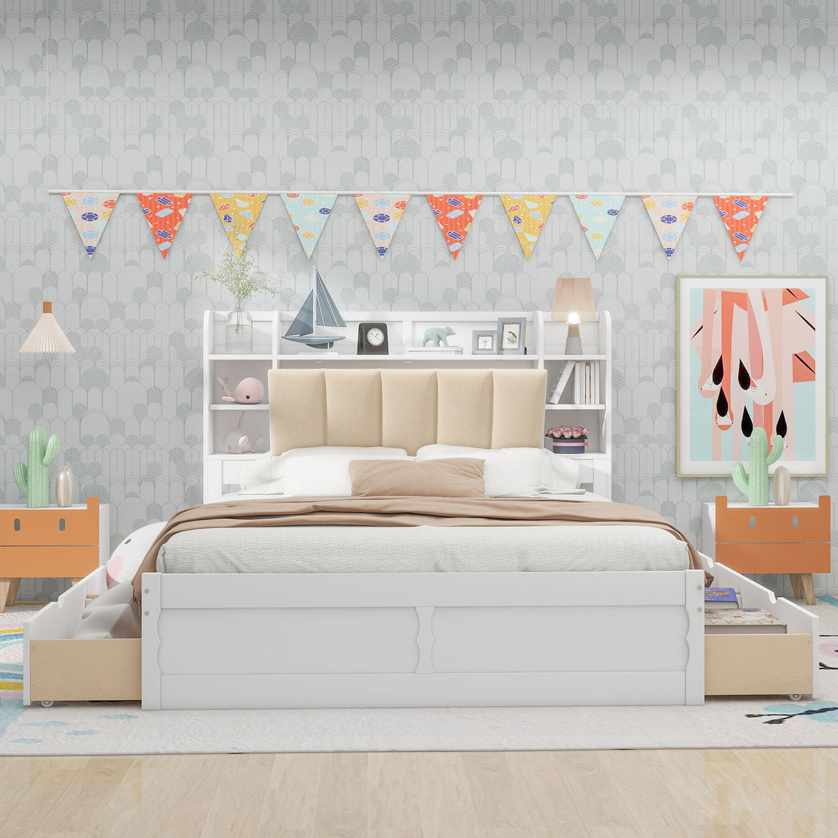 Wood Queen Platform Bed White