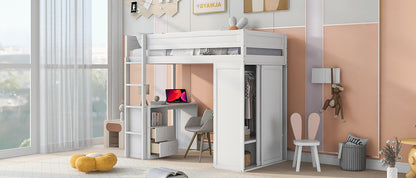 White Twin Loft Bed with Desk