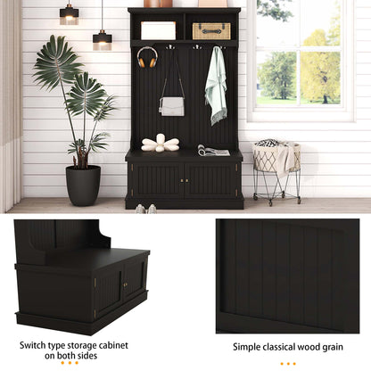 Hall Tree with Drawers and Hooks Black