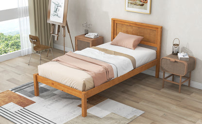Twin Platform Bed with Headboard Oak