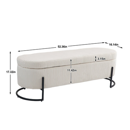 Storage Ottoman Stool – Beige Fabric