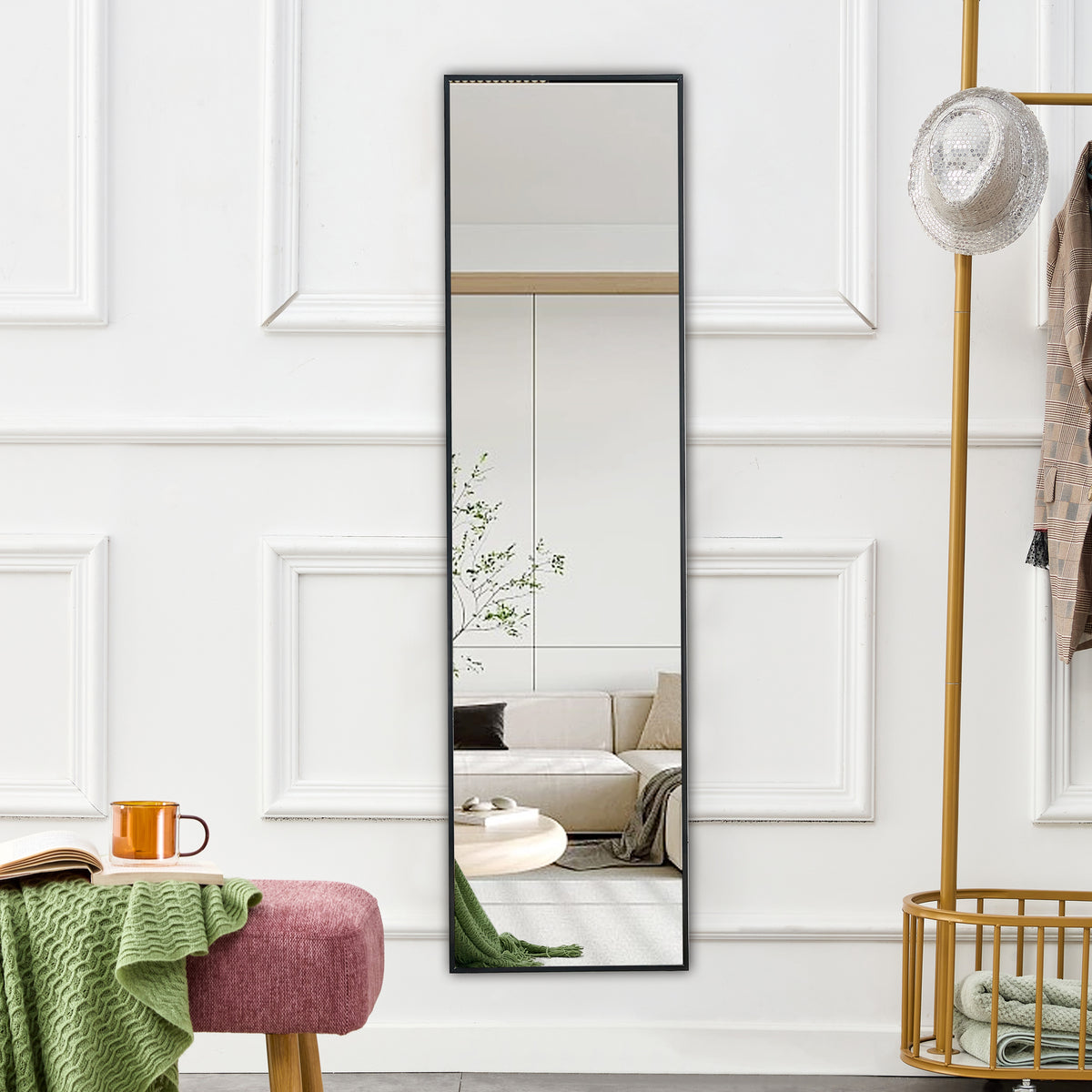 Full-Length Aluminum Mirror 65 x 23 Black Frame