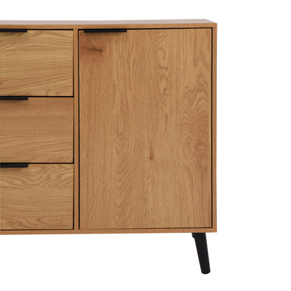 Natural Wood Storage Cabinet with Drawers and Doors