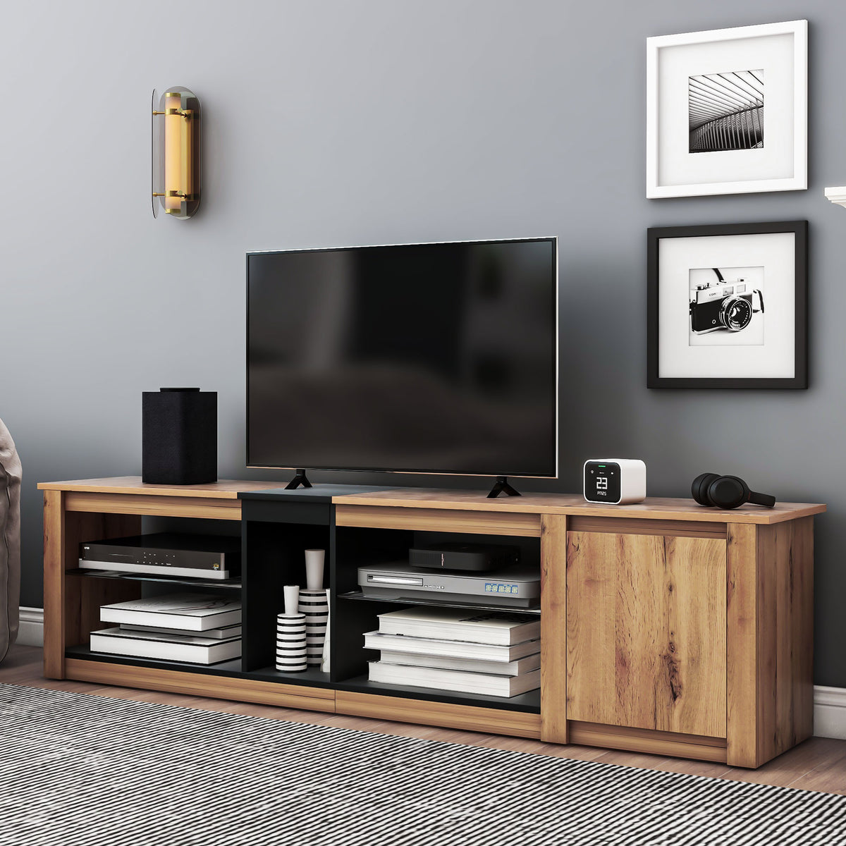 Modern LED TV Stand with Media Storage