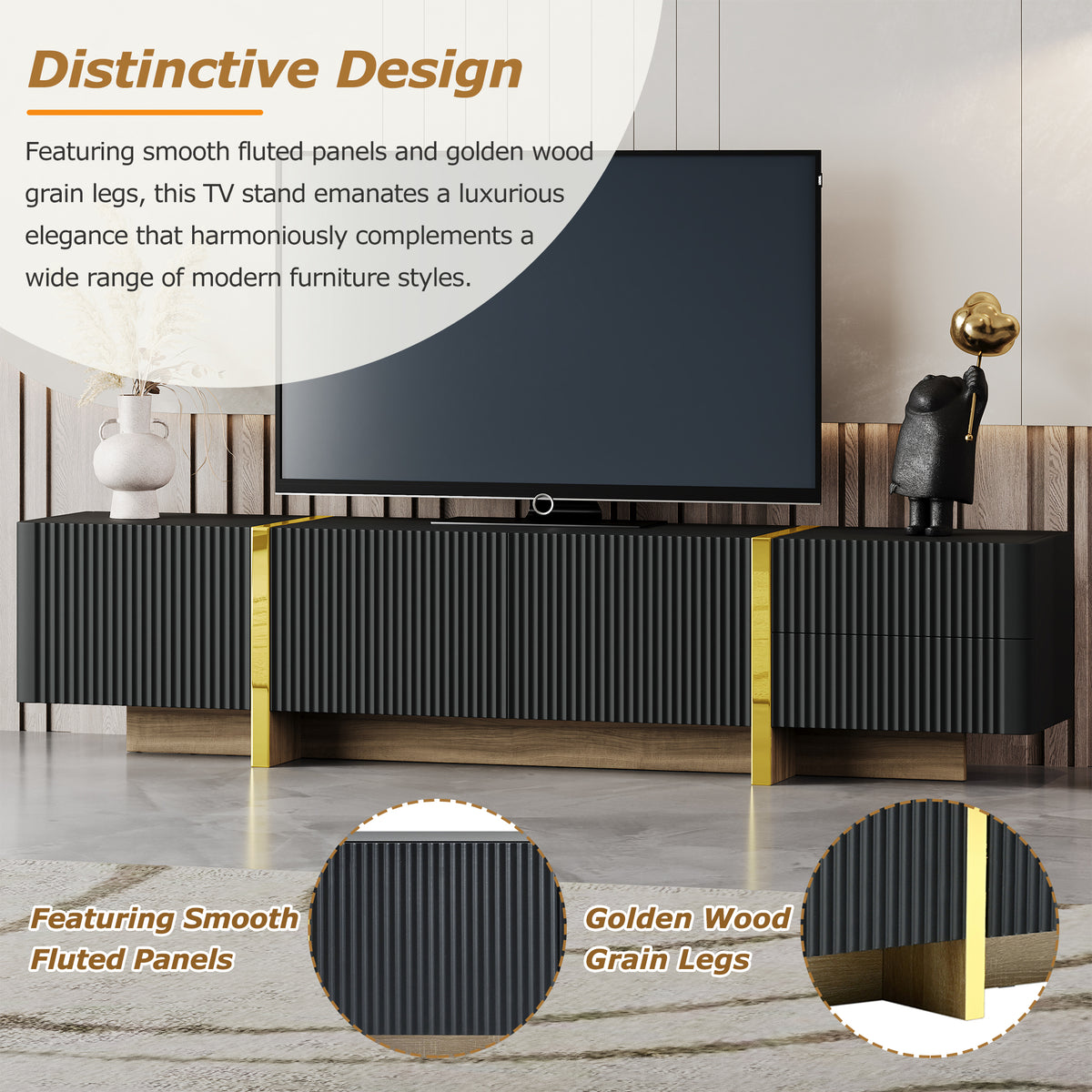 Luxury Fluted TV Stand Black