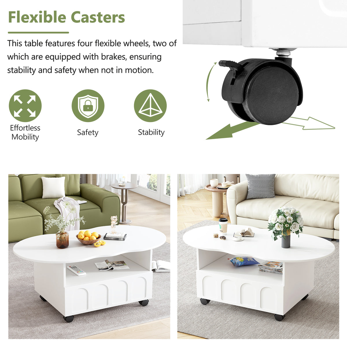 Cream Coffee Table with Storage Drawers – White
