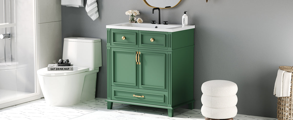 30-Inch Solid Wood Bathroom Vanity with Sink Green