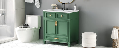 30-Inch Solid Wood Bathroom Vanity with Sink Green
