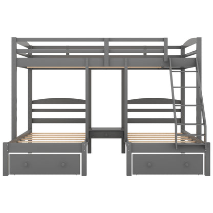 Full Triple Bunk Bed Gray