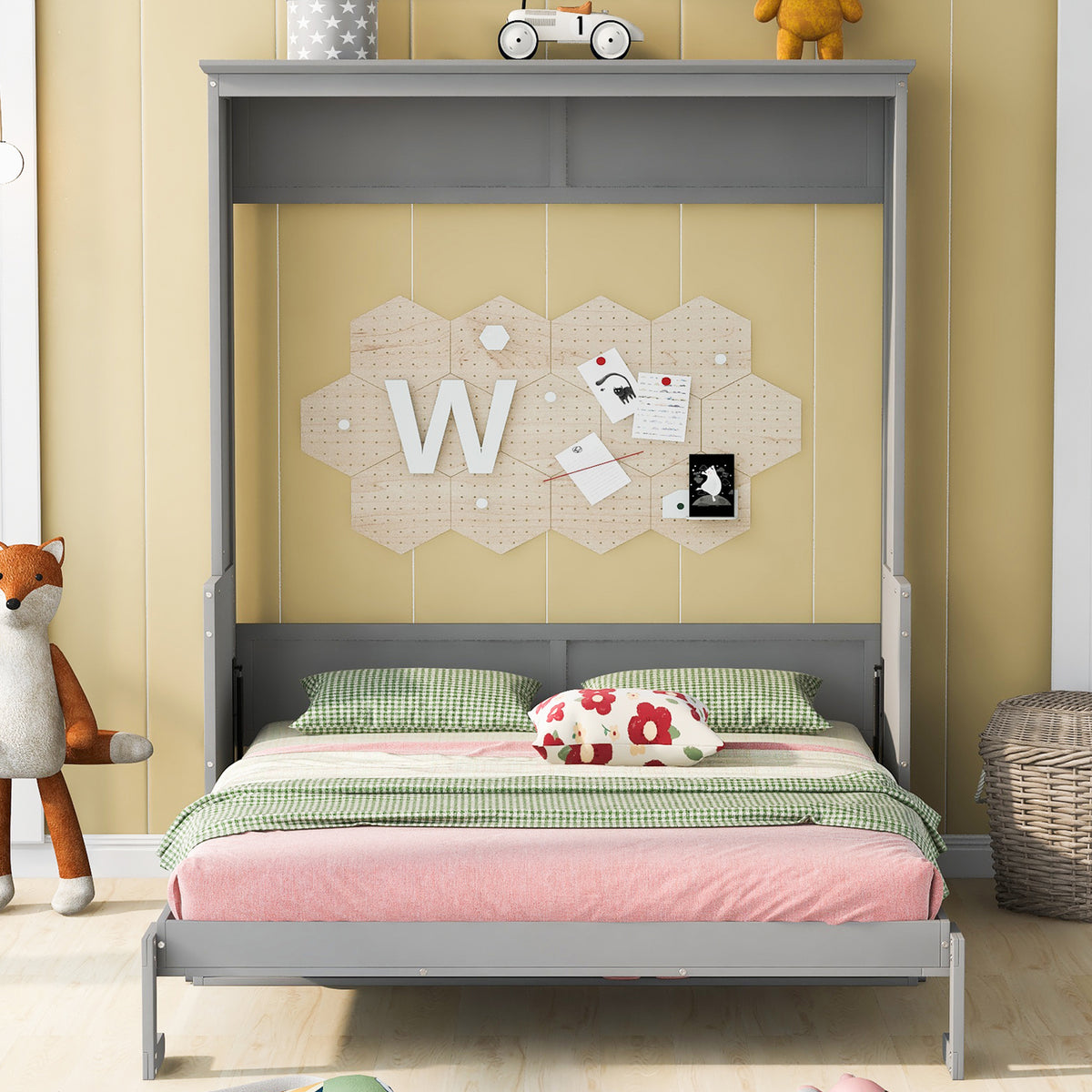 Queen Murphy Bed with Storage Gray
