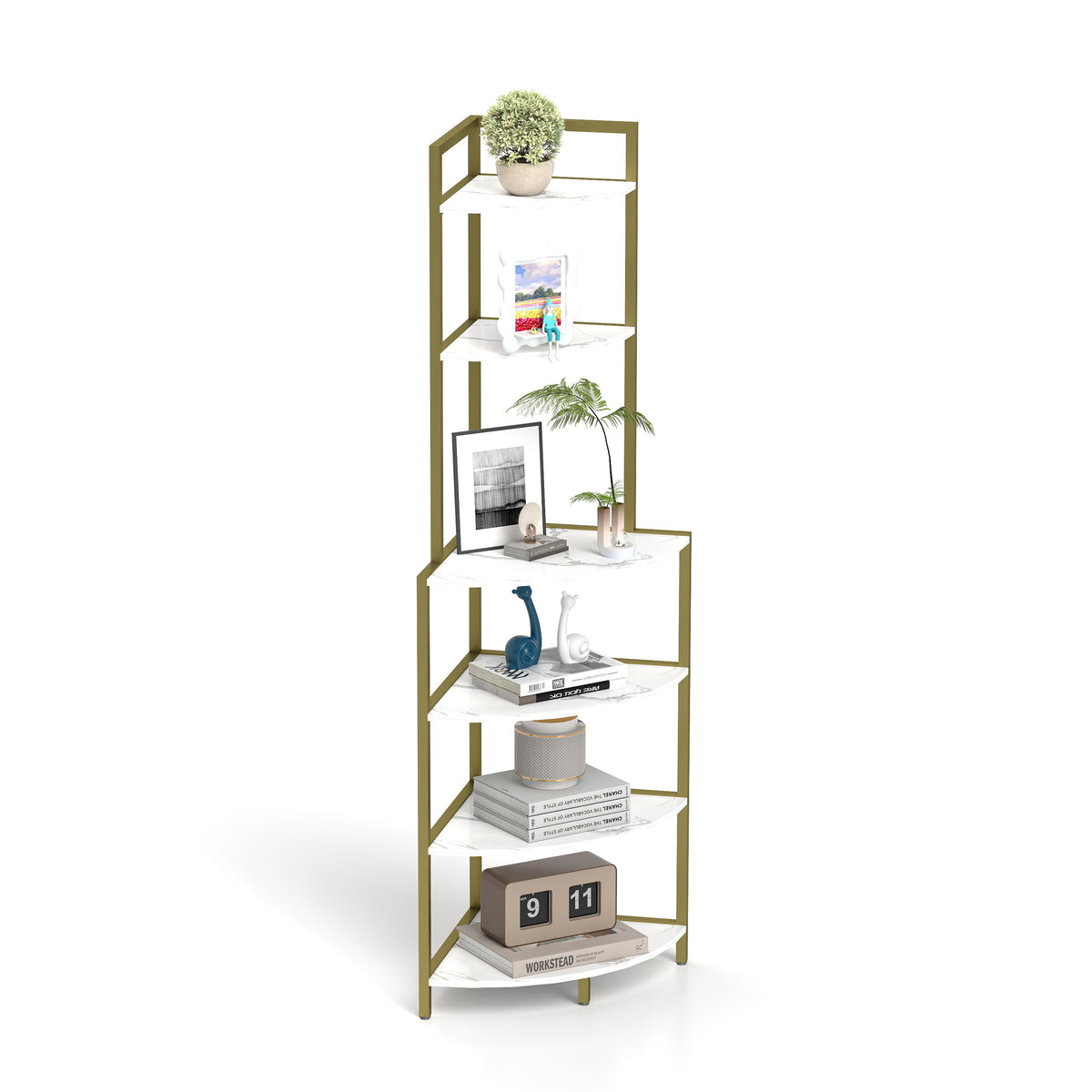 6-Tier Wooden Bookshelf Corner Storage Brown