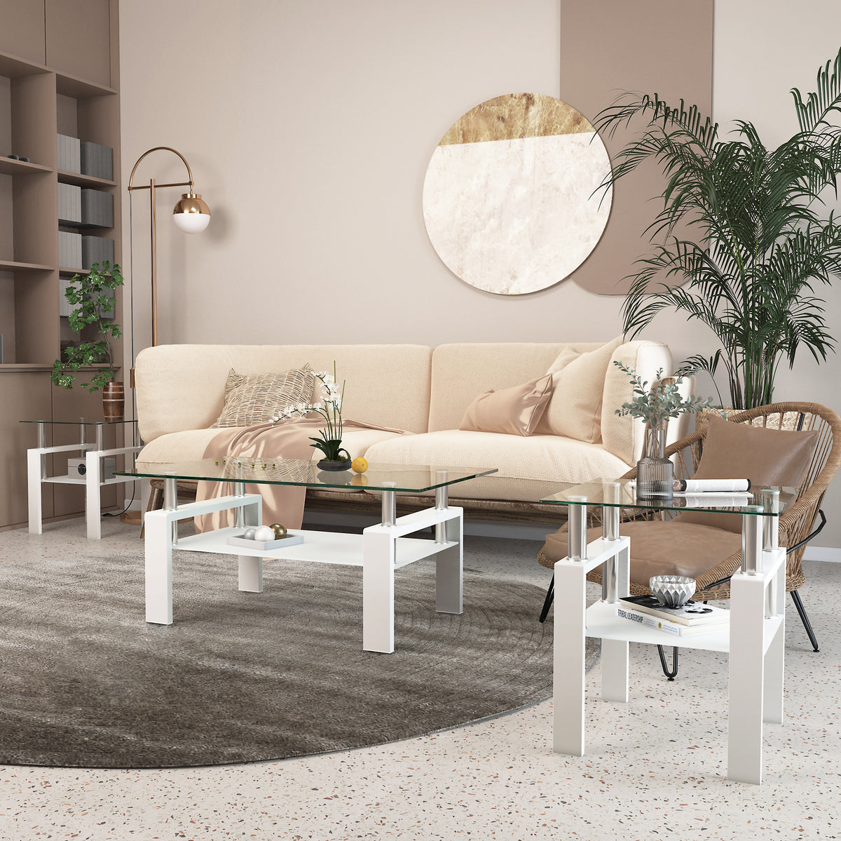 Set of 2 Glass Coffee Tables – Transparent White