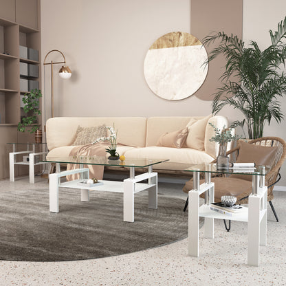 Set of 2 Glass Coffee Tables – Transparent White