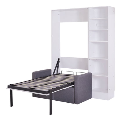 Murphy Bed with Sofa and Shelves White