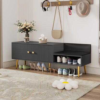Modern Gray Shoe Storage Bench with Hidden Upholstered Seat