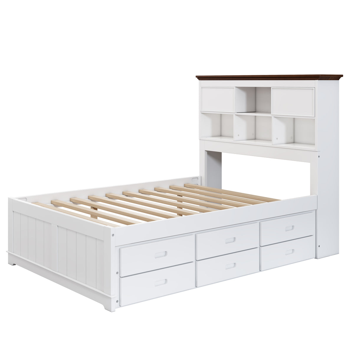 Pine Captain Bookcase Bed White Walnut