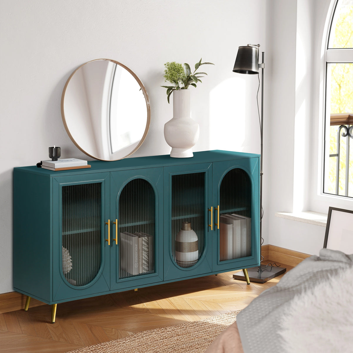 65” Blue Wood Media Console – Adjustable Shelves