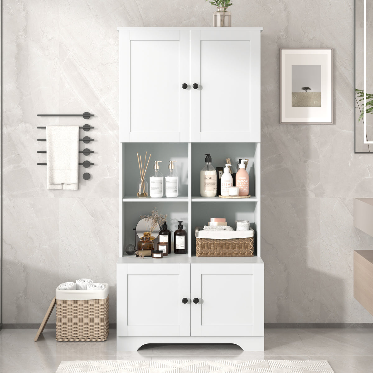 4-Door Bathroom Storage Cabinet White Finish