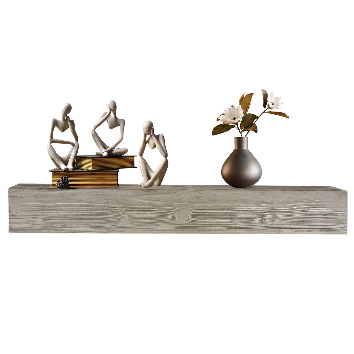 60-Inch Rustic Wood Floating Fireplace Mantel Gray