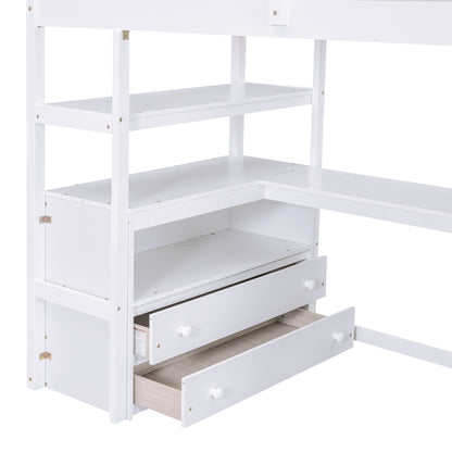Twin Loft Bed with Storage Staircase White