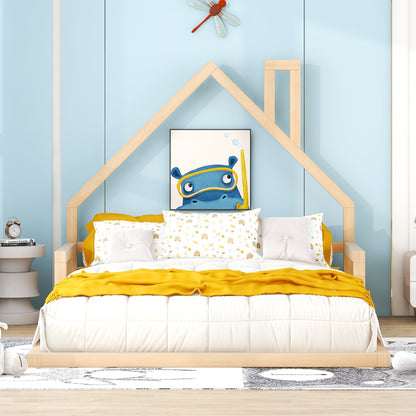 Full Wood Platform Bed with Fence Natural