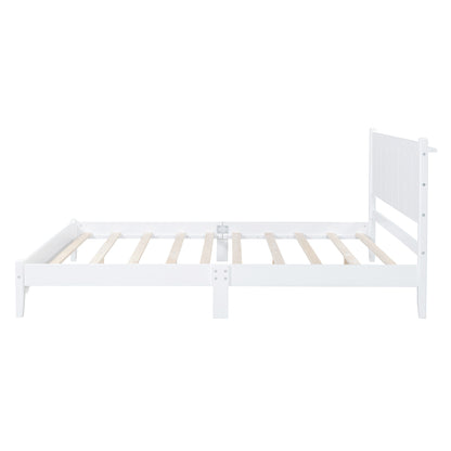Queen Platform Bed with Rectangular Headboard White