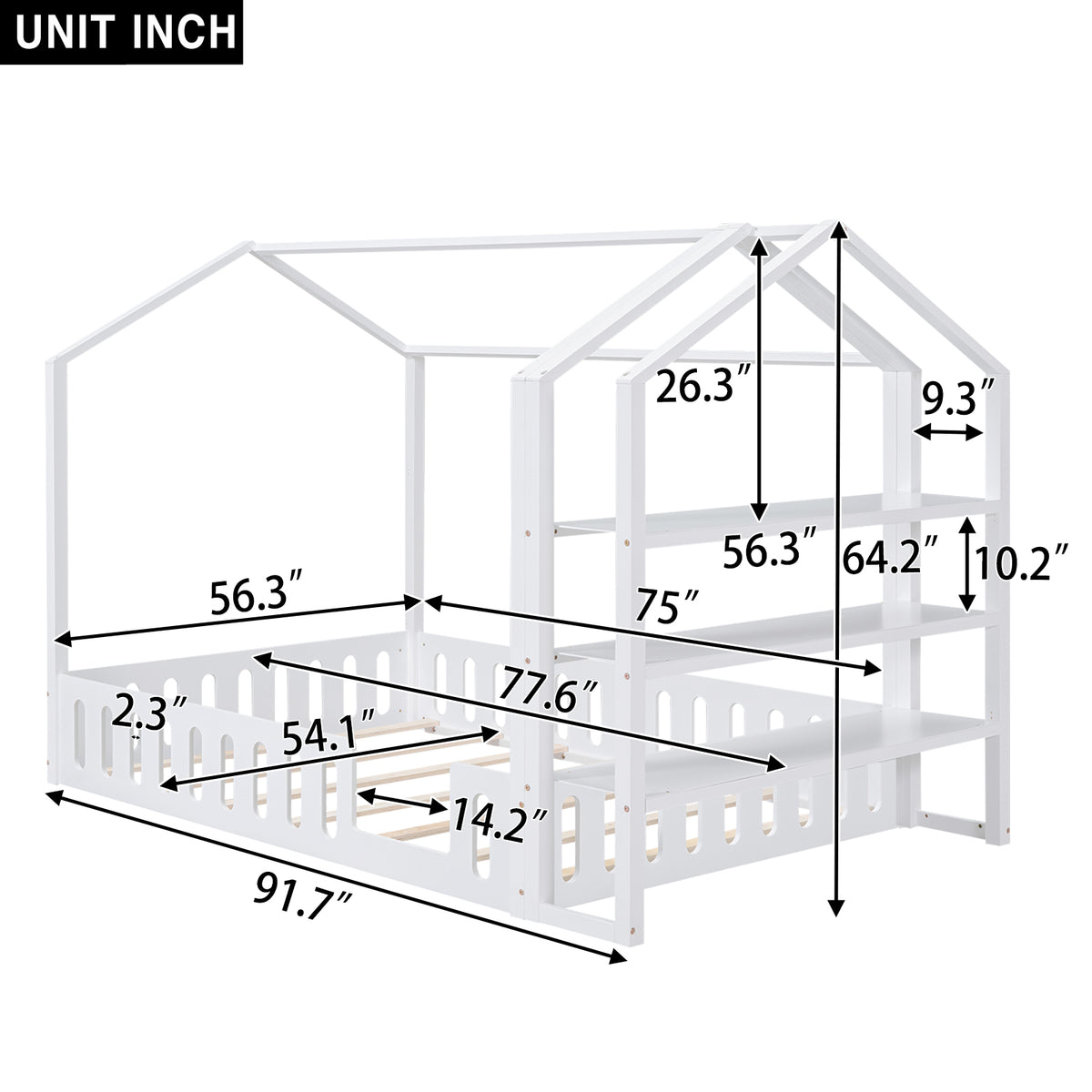 Full Platform Bed with Storage Shelves White
