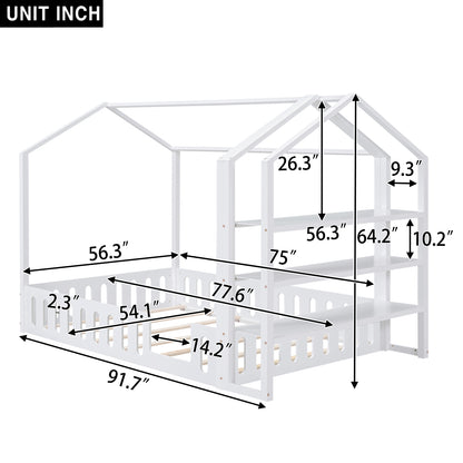 Full Platform Bed with Storage Shelves White