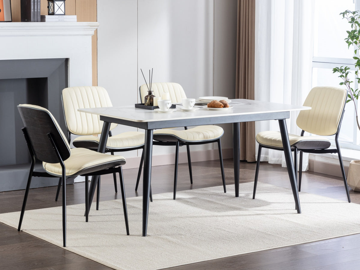 Retro Linen Dining Chairs Set of 2 Beige