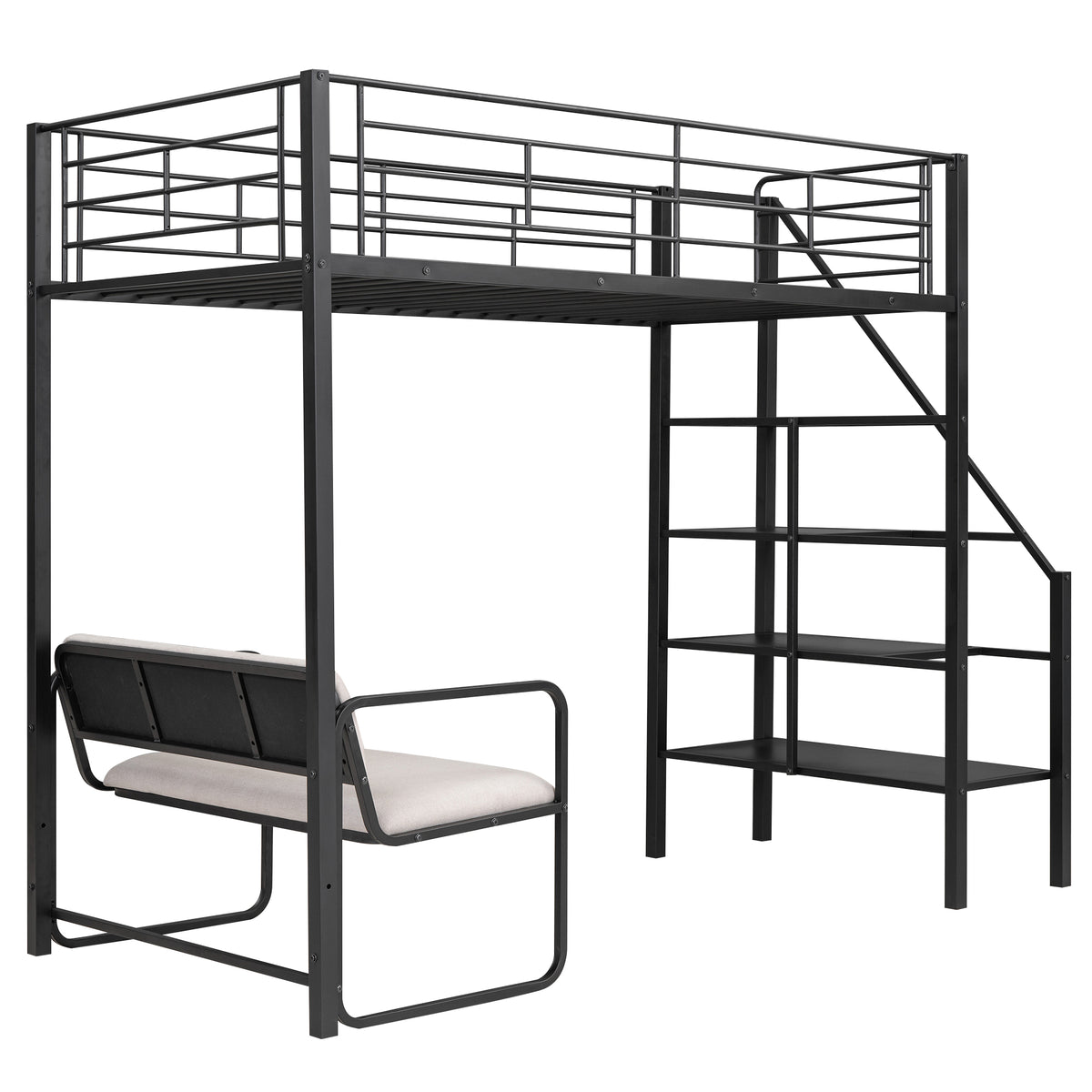 Twin Metal Loft Bed with Storage Black