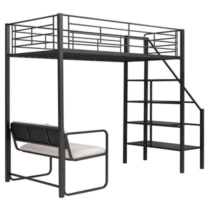 Twin Metal Loft Bed with Storage Black