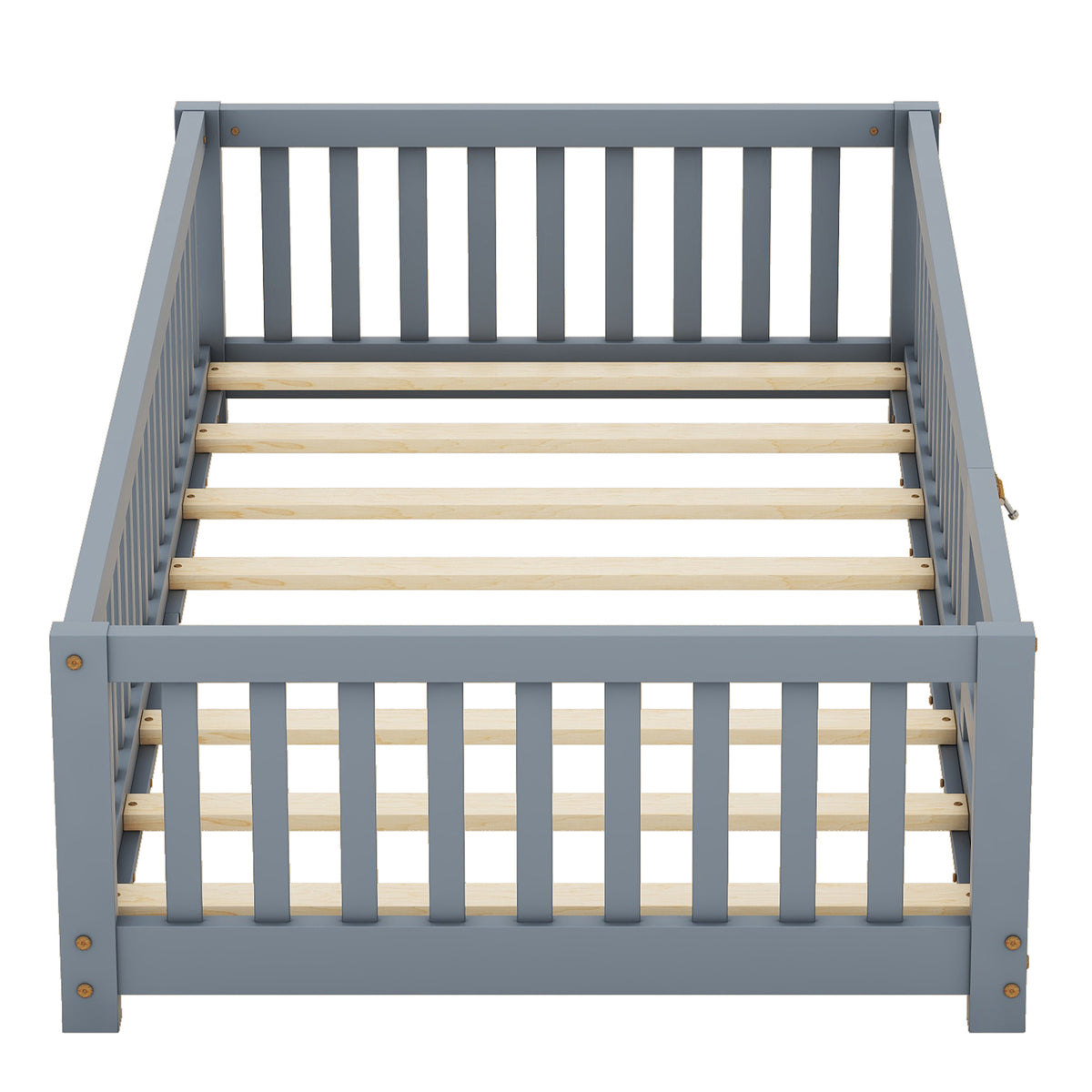 Twin Kids Bed Frame with Safety Rails – Gray