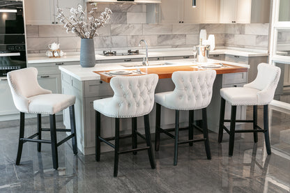 Velvet Wingback Bar Stool Set (2 pcs) – Beige