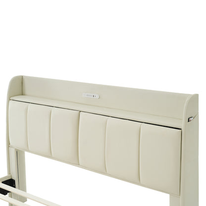 Platform Bed with Sensor Light and USB Beige