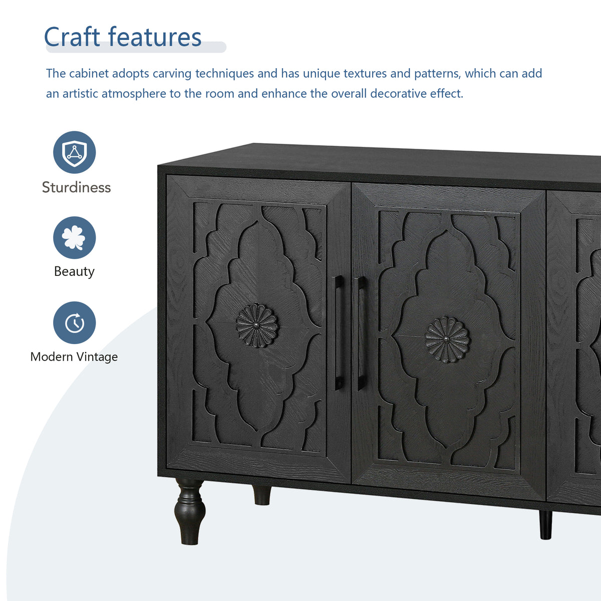 Carved Black Flower Door Storage Cabinet
