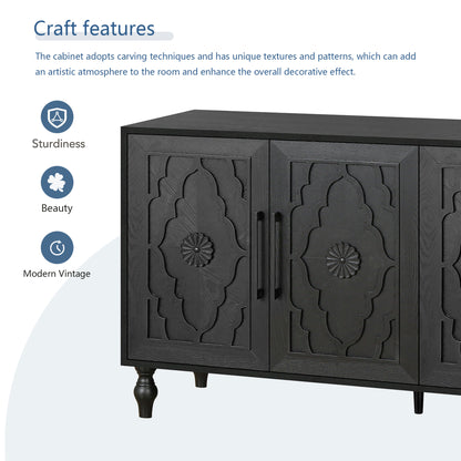 Carved Black Flower Door Storage Cabinet