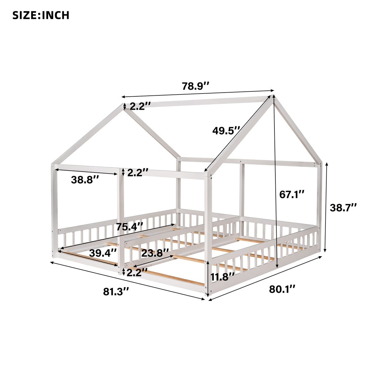 Twin House Platform Bed White