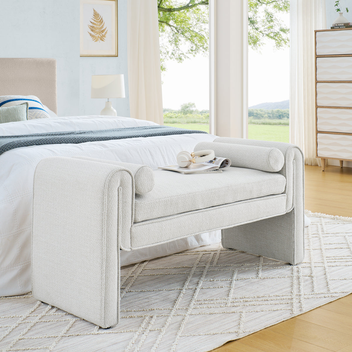 Linen Bedroom Storage Stool – White Finish