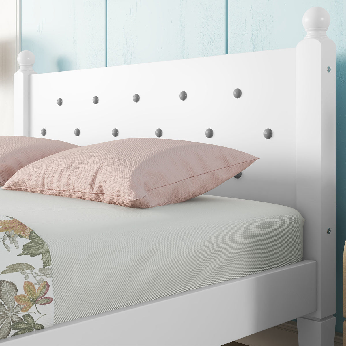 Twin Upholstered Bed with Button Headboard