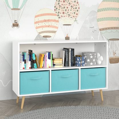 Kids Bookcase with Fabric Drawers White Blue