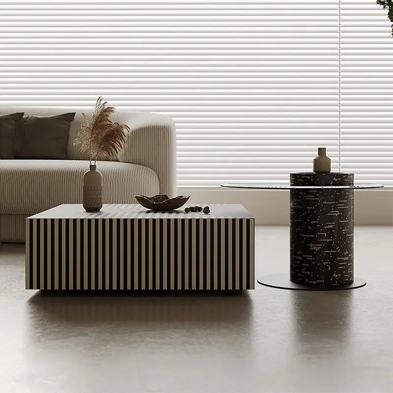 BT85 Modern Piano Stripe Nested Coffee Table Set with Storage