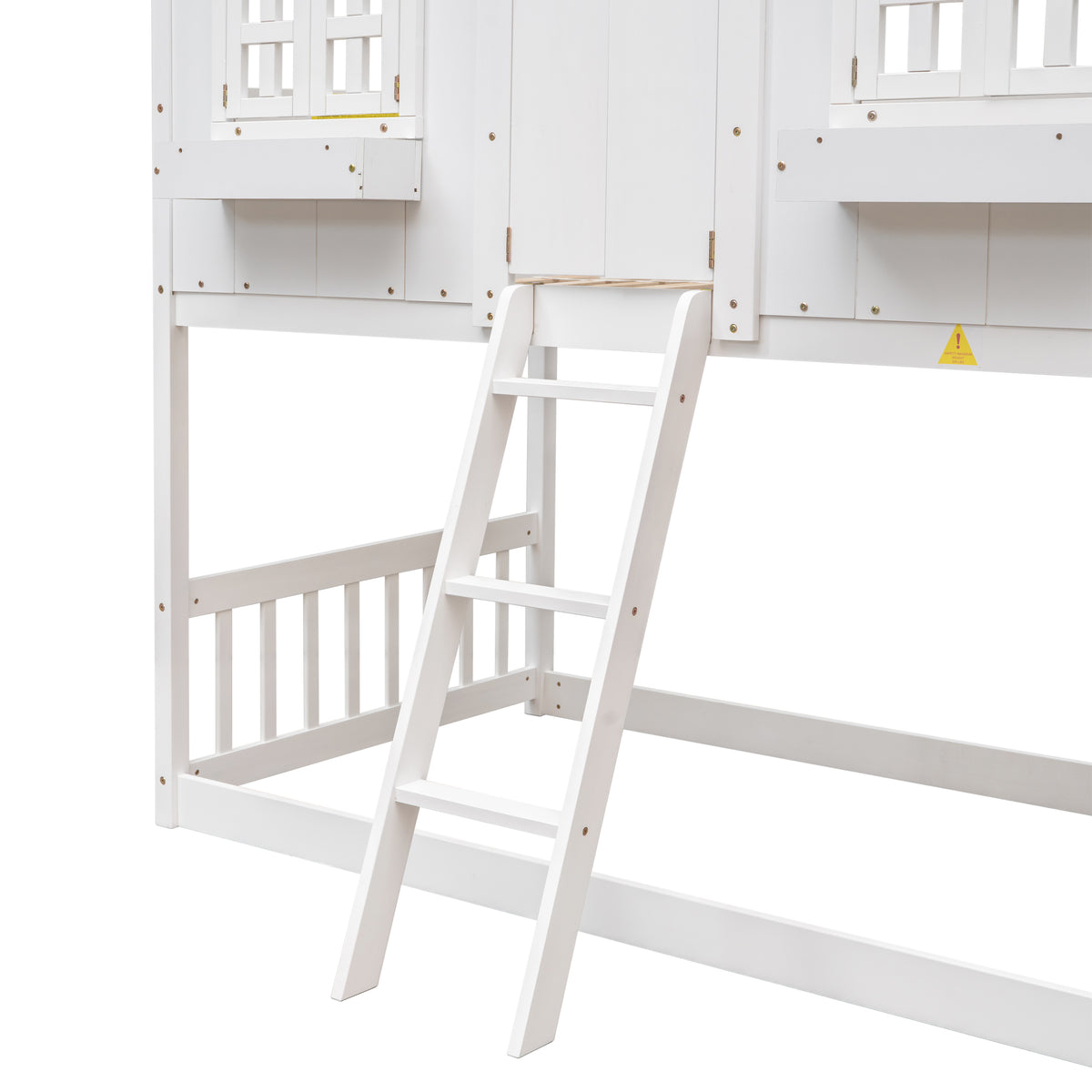 Twin House Bunk Bed with Ladder White