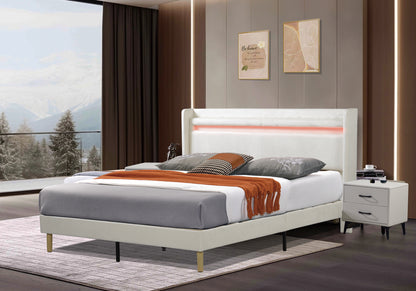 LED Upholstered Bed with Remote-Control Lighting – Queen
