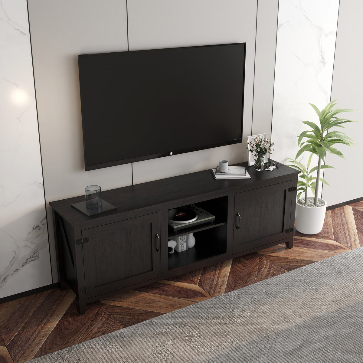 Black Media Console Cabinet