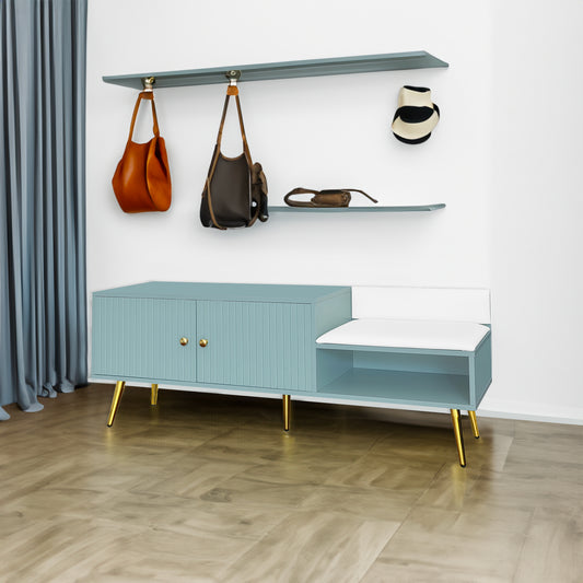 Modern Hidden Storage Bench Tiffany Blue Upholstery