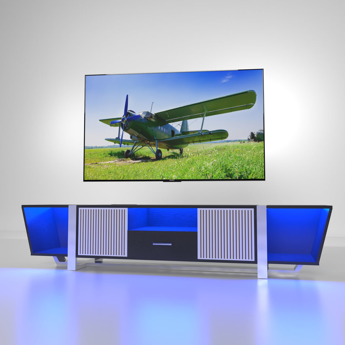 LED TV Console with Storage Cabinet Black
