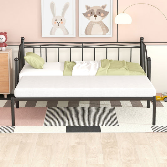 Twin Metal Daybed with Trundle – Black Finish